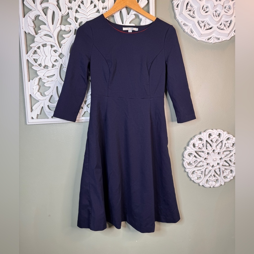 Boden Navy and Red Petite 3/4 Sleeve Dress Lined Size 6 P